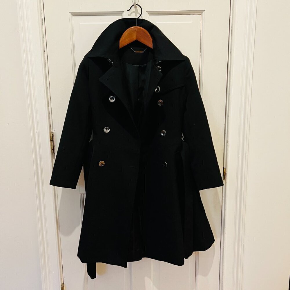 Trina Turk 100 % Wool Trench Coat Black Size 10 EUC - Picture 12 of 16